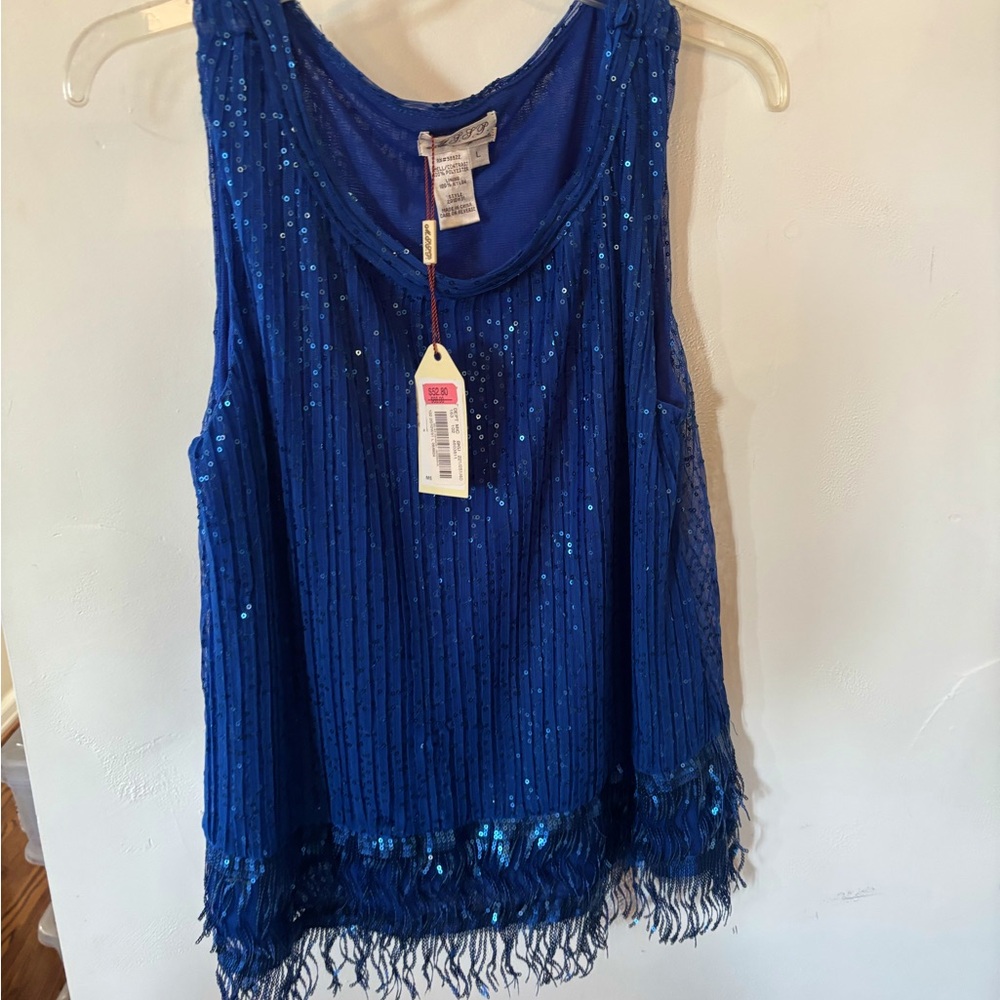 Vibrant Blue Sequin Ribbed Tank Top